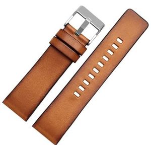 YAGHANG 24mm 26mm Lederen Armband Compatibel Met Diesel DZT2002 DZ7408 DZ4476 DZ4343 Horlogebandje Bruine Horlogeband Retro Horloges Band(001-Brown-Silver,22mm)