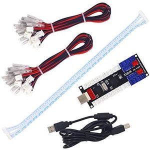SJ@JX 2 Player Arcade USB Encoder Board Zero Delay Game Controller DIY Kit 20x Button Cable 2x Joystick Cable for Retro Pie PC MAME Raspberry Pi