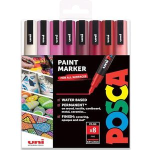 Posca Uni PC-3M kunstverfstiften - Set van 8 - in geschenkverpakking - rode tinten