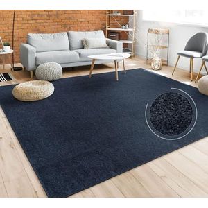 Tapijt Vloerkleed Woonkamer Effen Eenvoudig En Modern Laagpolig, Versch. Afmetingen Kleuren, Maat:160 cm vierkant, Kleur:Marineblauw