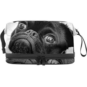 Grote capaciteit reizen cosmetische tas,Zwarte mopshond,Make-up tas,Waterdichte make-up tas organisator, Meerkleurig, 27x15x14 cm/10.6x5.9x5.5 in