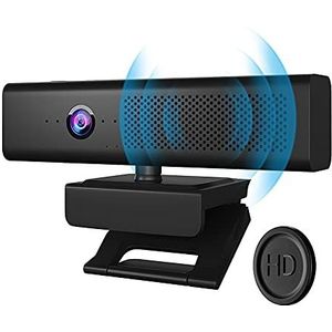 Full HD 1080P computercamera met 4 ingebouwde omnidirectionele microfoons en luidspreker voor videoconferentiestreaming, USB externe webcam met magnetische privacyhoes voor desktopmonitor laptop