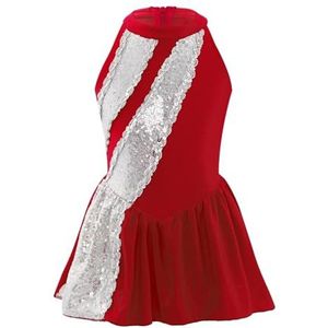 Cheerleader-uniform voor kinderen, cheerleader-kostuum, mouwloze cheerleader-jurk voor meisjes, balkleding met pailletten, muzikale kleding om kinderen aan te moedigen (kleur: rood, maat S)
