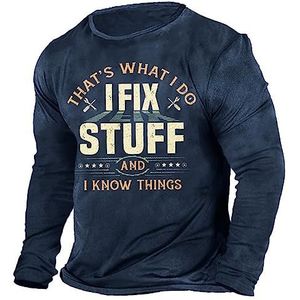 That's What I Do I Fix Stuff and I Know Things T-shirt heren brief grafische print lange mouwen T-shirt mode casual slim fit T-shirts, Blauw, XXL
