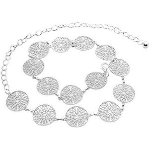 LumiSyne Modieuze kettingriem voor dames, vintage, opengewerkte snijwerk, metalen ring, tailleriem, goud, zilver, verstelbare gesp, lange heupriem, jurk, riem, lichaamsketting, zilver, L (150 cm)