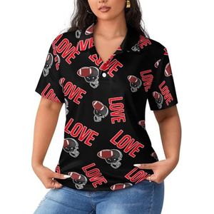I Love American Football Rugby Dames Poloshirts met korte mouwen Casual T-shirts met kraag Golfshirts Sport Blouses Tops S