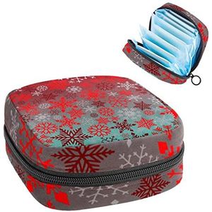 Kerst Sneeuwvlok Patroon Retro,Periode Pouch Draagbaar,Tampon Opbergtas,Tampon Houder voor Portemonnee Vrouwelijke Product Organizer, Meerkleurig, 4.7x6.6x6.6 in/12x17x17 cm