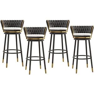 FZDZ Fluwelen barkrukken set van 1/2/3/4, barkrukken op toonhoogte met geweven rugleuning, 360° draaibare kruk, keukenbarstoel met gouden voetsteun voor b, keuken, café, eetkamer, grijs (kleur: zwarte