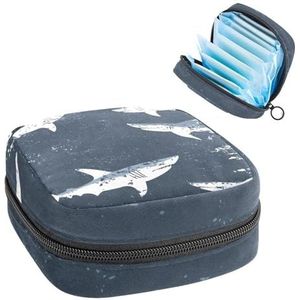 Draagbare Maandverband Opbergtas, Menstruatie Cup Pouch Vrouwelijke Menstruatie Pads Tas voor Tiener Meisjes, Tampons Eerste Periode Kit, Vintage Haaien Silhouet