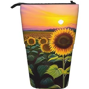 RLDOBOFE Zonnebloem Print Potlood Tas Stand-Up Intrekbare Potlood Doos Organizer Pen Houder Opbergtas Cosmetische Tas Voor Office Kerst Vakantie Gift, Zwart, Eén maat