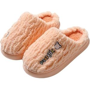 JadeRich Unisex Zachte Krullend Fleece Huispantoffels Memory Foam Gewatteerde Effen Kleur Indoor Schoenen Voor Vrouwen Mannen, Oranje, 3.5/4.5 UK