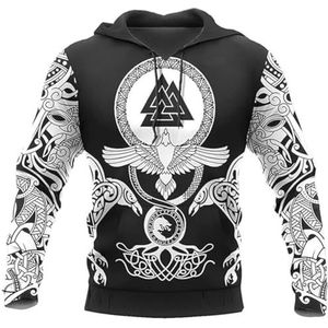 Nieuwigheid Viking 3D Print Hoodie, Klassieke Harajuku Norse Raven Fenrir Wolf Animal Amulet Fall Jacket, Zomer Ademend Polyester Plus Size Sport T-shirt(Hoodie,XL)