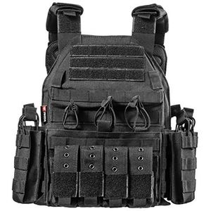 Searchyou Tactisch vest met beschermplaten, tactisch vest voor heren voor buiten, als CS veldvest, Airsoft Paintball Wargame - CP bijgewerkte versie, zwart, M