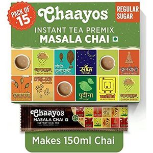 Chaayos Instant Tea Premix - Regular Sugar - Masala Flavour (15 Sachets) | Instant Tea | Tea Premix | Masala Tea | Masala Chai | Assam Tea | Flavored Tea | Tea Masala Mix