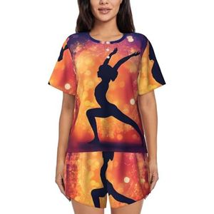 YJxoZH Gymnastiek Spel Print Vrouwen Zomer Pyjama Sets Nachtkleding Dames Korte Mouw Nachtkleding Pjs Lounge Met Zakken, Zwart, 3XL