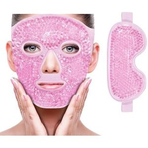 Gezichtsmasker met ijsverpakking voor het verminderen van zwellingen, donkere kringen rond de ogen, migraine, warm/koud pak met zachte pluche achterkant (roze (1oogmasker + 1gezichtsmasker))