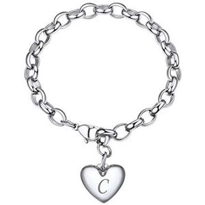 Goldchic Jewelry C Initial Heart Charm Bracelet For Her, 18k Gold Plated Letters Alphabet Chain Link