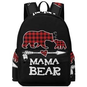 Rode Plaid Buffalo Mama Bear Mini Rugzak Leuke Schoudertas Kleine Laptop Tas Reizen Dagrugzak voor Mannen Vrouwen