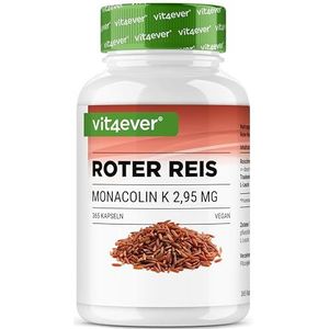 Rode rijstextract - 365 capsules met 2,95 mg monacoline K + druivenpitpoeder + L-leucine – Zonder ongewenste stoffen, hooggedoseerd, veganistisch