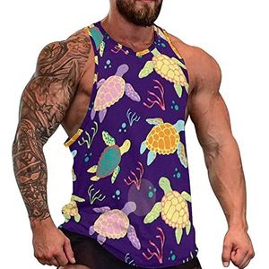 Sea Turtles Mens spier tank top gym fitness tank shirts volledige print mouwloos T-shirts vest XL