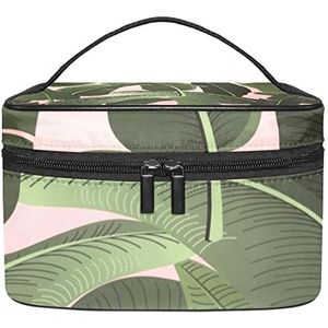 Tropische groene blad make-up organizer tas, reismake-up tas organizer case draagbare cosmetische tas voor vrouwen en meisjes toiletartikelen, Meerkleurig, 22.5x15x13.8cm/8.9x5.9x5.4in