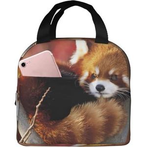 Rode Panda Print Lunch Bag Geïsoleerde Lunch Box Tas Herbruikbare Tote Tas Voor Vrouwen Mannen Werk Kantoor Reizen