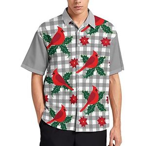 Kardinaal vogel hulstbladeren en kerstster bloemen Hawaiiaans shirt voor mannen zomer strand casual korte mouw button down shirts met zak