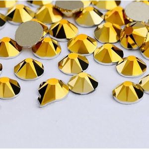 2088 DIY kristal nageldecoraties zonder hotfix, 8 grote en 8 kleine strass steentjes, platte achterkant, plaknagels voor nagelkunst - gouden hematiet - SS10-1440 stuks