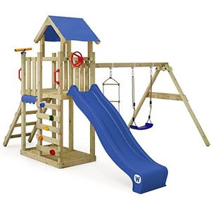 Wickey Speeltoren klimrek MultiFlyer Light, schommel & blauwe glijbaan, outdoor kinderklimtoren met zandbak, ladder en speelaccessoires voor de tuin