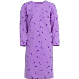 Lucky Thermo-nachthemd voor dames, lange mouwen, slaapshirt met bloemenprint, herfst en winter, paars, XL