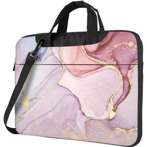 ZaKhs paars en goud marmer Print Laptop Tas Met Schouderriem Computer Tas Slanke Handtas Voor Vrouwen Mannen, Zwart, 15.6 inch