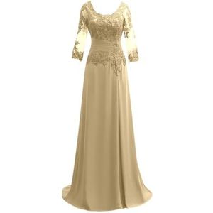 Dames chiffon moeder van de bruid jurk voor bruiloft ruches galajurken cocktailjurk plus size, Champagne, 32