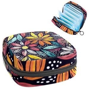 Abstracte bloem naadloos patroon maandverband opbergtas grote menstruatie cup zakje met rits, menstruatie pads tas winkel panty voeringen tampons voor meisjes vrouwen