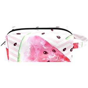 Make-up tas PU-leer,make-up tas voor op reis,Roze aquarel watermeloen,Cosmetische organizer voor dames