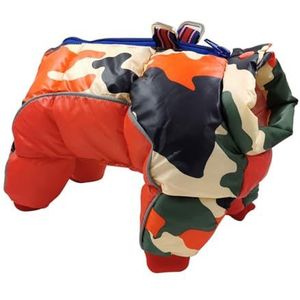 YJDZ 4-poot hond winter jumpsuit met winddichte warme jas, dikkere voering en riemhaak - kleine hond outfit (rode camouflage, 4XL)