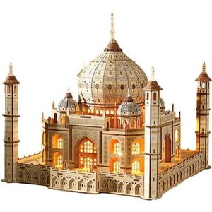Taj Mahal 3D houten puzzel huis, koninklijk kasteel met licht montagespeelgoed voor kinderen en volwassenen, doe-het-zelf modelsets, bureaudecoratie voor geschenken