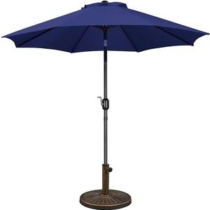 Yaheetech Tuinparasol, parasol met parasolstandaard, rond, marktparasol, kantelbaar, zwengel, 10 kg, parasolstandaard, parasolgewicht voor buiten en balkon, 270 cm, marineblauw