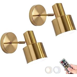 SIYANE 2 sets op batterijen werkende wandkandelaar metaal antiek goud draadloze wandlamp met afstandsbediening dimbaar led-nachtlampje wanddecoratie draadloze wandgemonteerde lamp voor nachtkastje sla