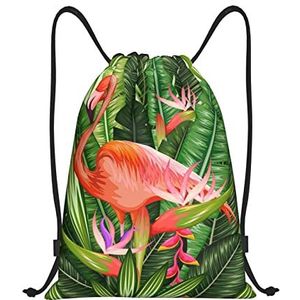 RVENU Tropische Flamingo Gedrukt Trekkoord Rugzak Sport Gym tassen Waterdichte Vouwen Trip String Bag Thuis Reizen Opslag Gebruik, Zwart, Medium