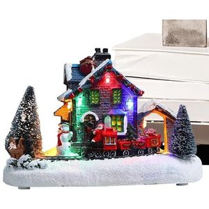 Neamou Kerstdorpshuizen, hars LED verlichte kersthuizen trein ornament | Kerst binnendecoraties, miniatuur ornament kits kamerdecoratie voor tafel middelpunt