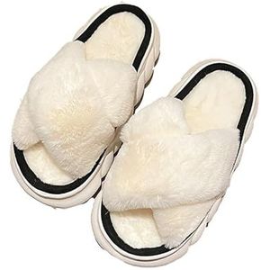 Slippers Dames pluche met kruisband Lichtgewicht zacht geheugen Katoen Slippers Antislip Open teen Pluizige pantoffels voor buiten, binnen (Color : Black, Size : 42-43/27CM)