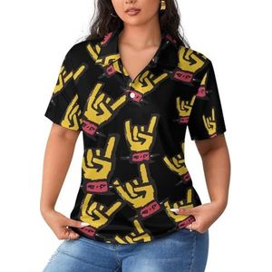 Rock N Roll Skull Hand3 Sportshirt voor dames, korte mouwen, T-shirt, golfshirts, tops met knopen, workout blouses