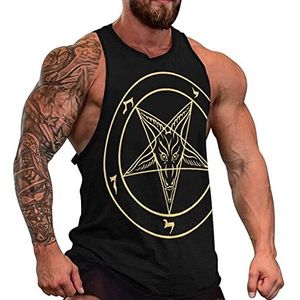 Omgekeerd Pentakel Pewter Satanic Goat Tanktop voor heren, grafische mouwloze bodybuilding-T-shirts, casual strand-T-shirt, grappige gymspier