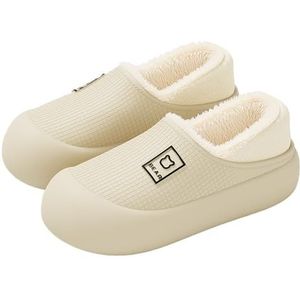 APVPOPOKGM Waterdichte katoenen pantoffels voor dames, winter, warm, donzig, gevoerd, traagschuim, antislip, twee-wear dikke zool, Beige, 38 EU
