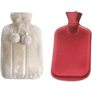 Warmwaterkruik 2000 ml grote warmwaterzak met hoes voor grils winter pluche hand- en voetwarmer -proof waterfles hoes voor warmwater warmwaterzak (pluche witte set)