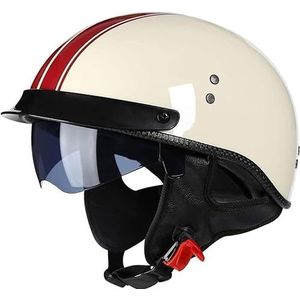 Halfhelmen Motor jethelmen Brain-Cap Motorhelm met neerklapbare zonneklep Retro jethelm ECE-gecertificeerde Cruiser Chopper Scooter Jethelm(2,XL(61~62CM))
