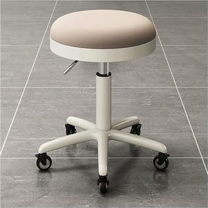 FXLUHAY Zadelstoel met wielen verstelbare rolkruk hydraulische spa salon kantoor winkel kruk ronde lederen draaibare werkkruk stoel (lichtbruin)