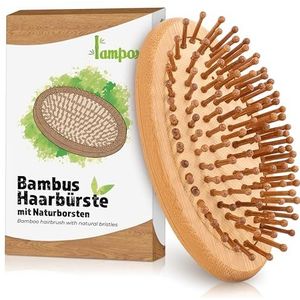 lampox - Haarborstel met natuurlijke pinnen, houten haarborstel, houten massagekam, borstelkam, hoofdhuidborstel, compact