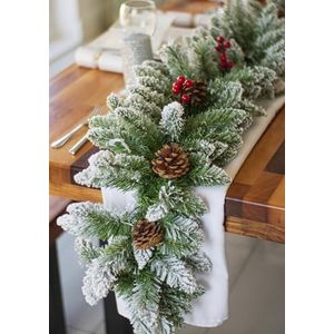 Marco Paul Luxe grote sneeuw stroomde 9ft kerst slinger - slingers voor woondecoratie kerst realistische sneeuw stroomde dennennaalden dennenappels 274cm kerst decor sneeuw witte kerst krans