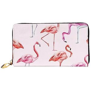 DEHIWI Schilderij Flamingo Lederen Zip Rond Portemonnee Vrouwen Clutch Purse Reizen Kaarthouder Tas Gift, Zwart, Eén maat